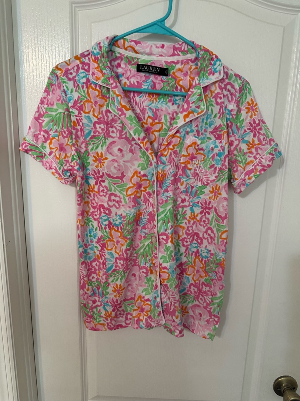 Ralph Lauren Floral Short Sleeve Pajama Top - Pink, Green, Orange, Blue